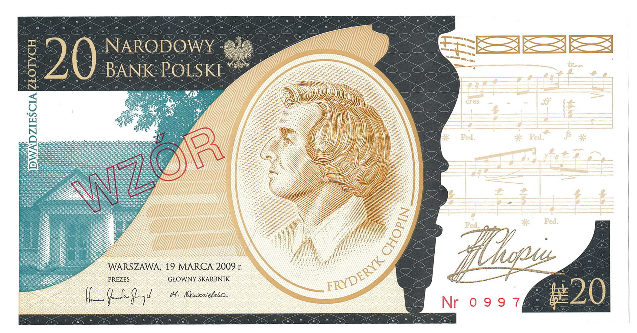 WZÓR / SPECIMEN 20 złotych 2009 Chopin